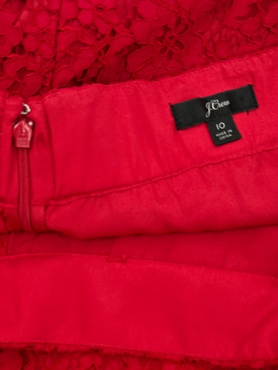 J. Crew Dresses & Skirts - J.Crew Red Lace Pencil Skirt Scalloped Eyelash Hem Lined Size 10